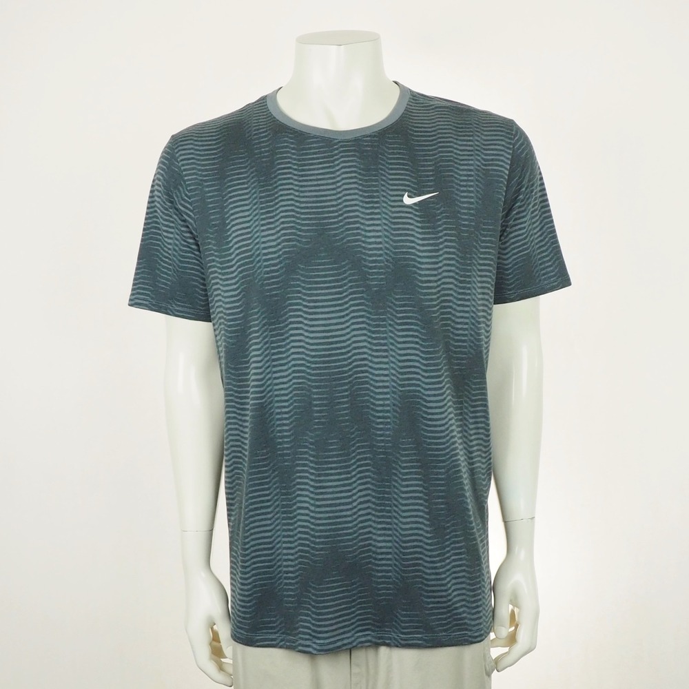 Nike Tee Shirt Mens Large Gray Striped Tri-Blend Athletic Cut Crew Gym Training